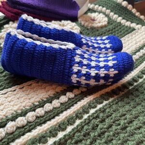 Hand-Knit Slipper Socks in the color Royal Blue size medium to large